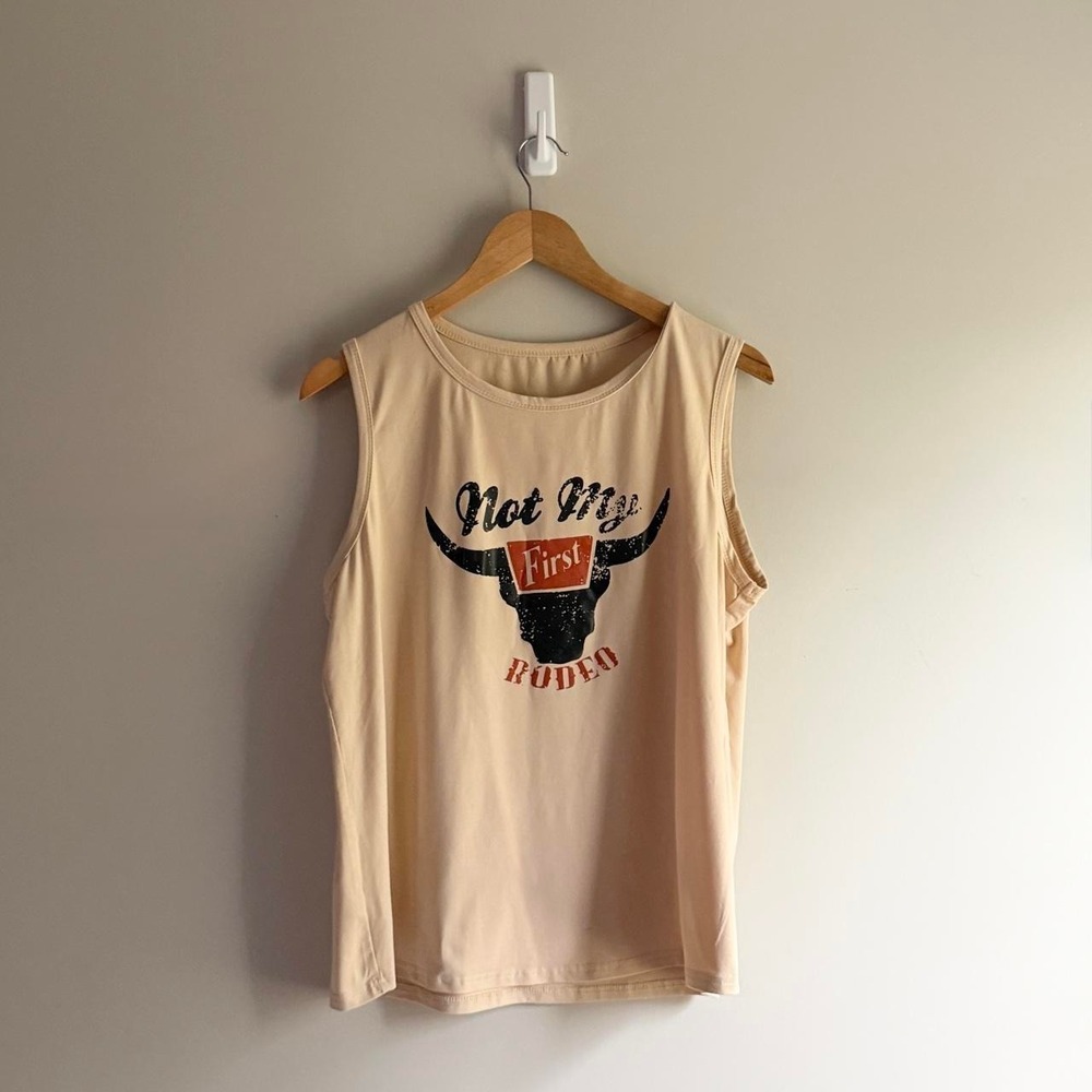 SHEIN Not My First Rodeo Western Graphic Tank Top Beige XL
